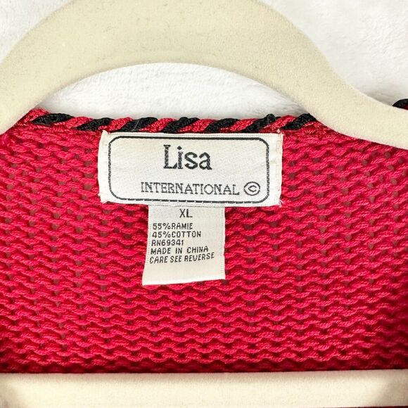 Lisa International Vibrant Red Cardigan with Colorful Stripes - Picture 5 of 5